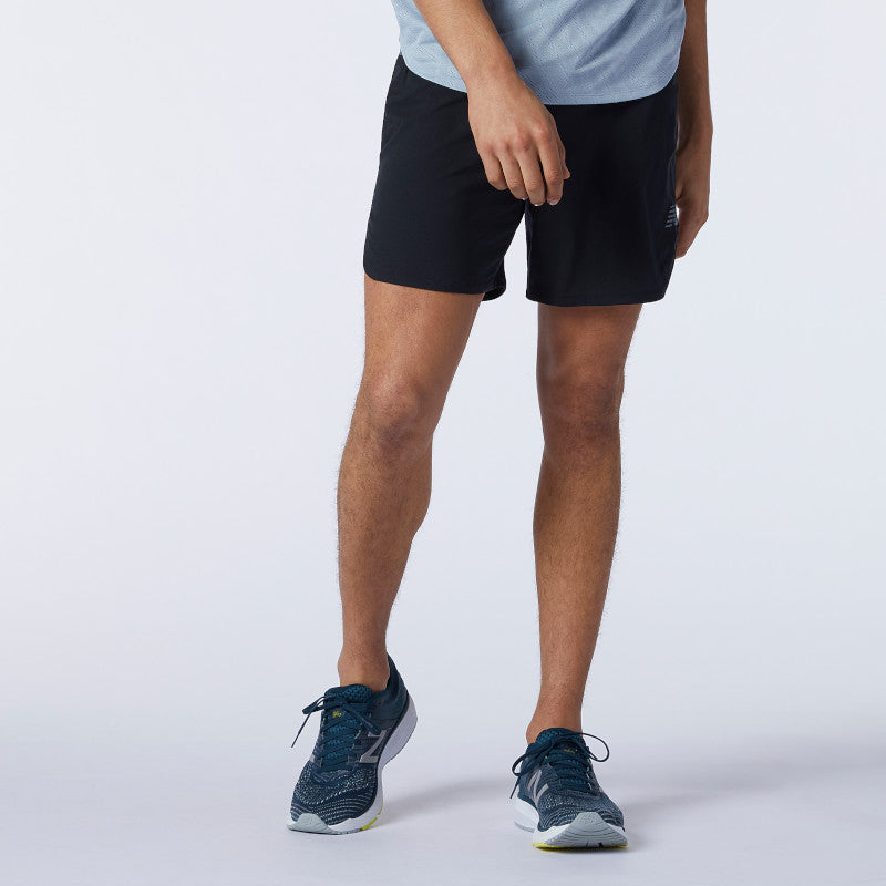 Front view of the Men's Q Speed 7" Fuel Short by New Balance in Black