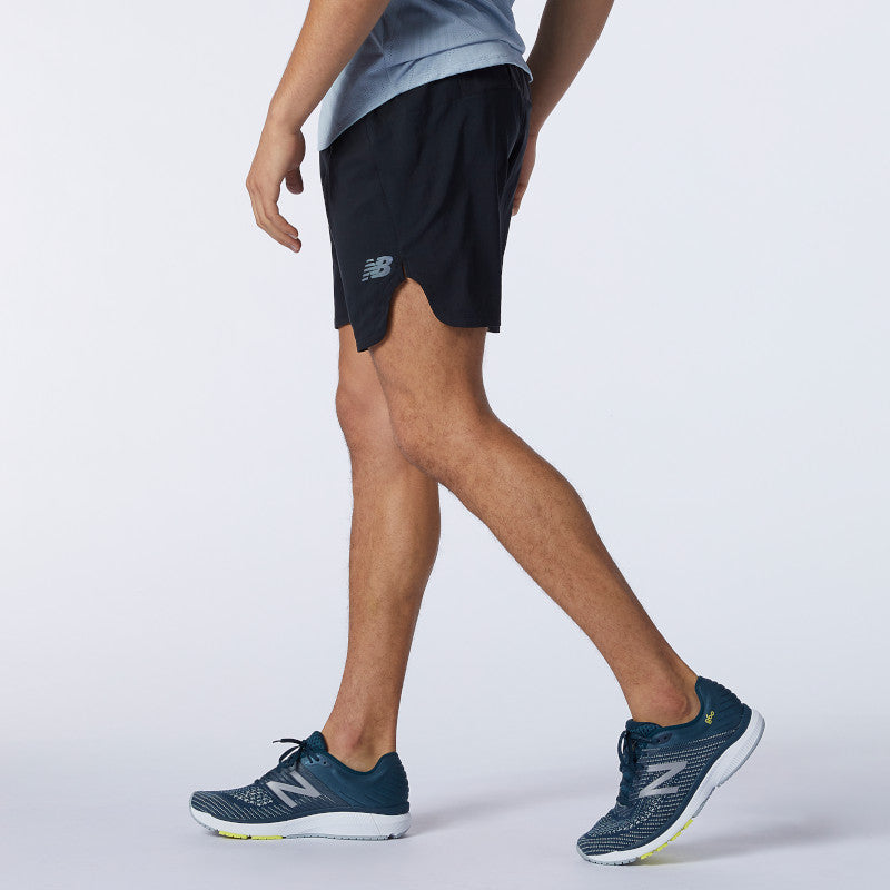 Side view of the Men's Q Speed 7" Fuel Short by New Balance in Black