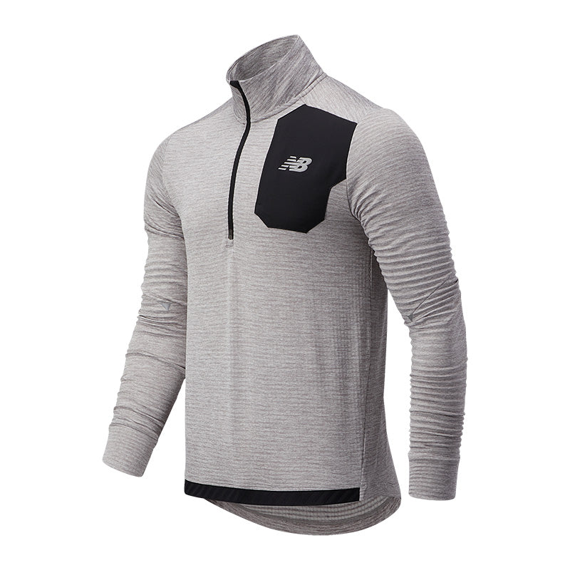 Front angled view of the Men's Impact Run Heat Grid Half Zip in the color Athletic Grey
