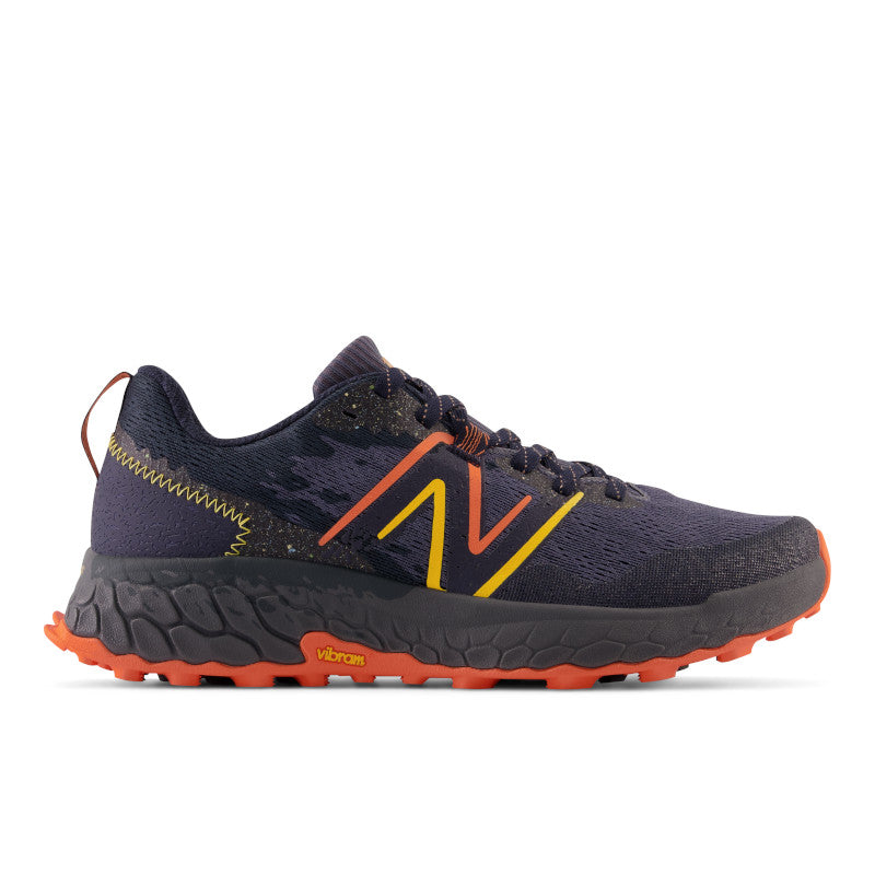 Lateral view of the Men's Hierro 7 trail shoe by New Balance in the color Thunder/Vibrant Orange/Apricot