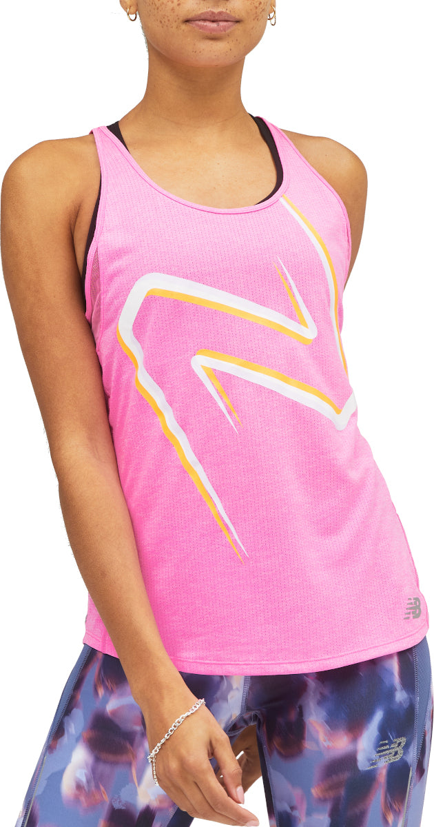 Front view of the Women's Printed Impact Run Tank by New Balance in Pink