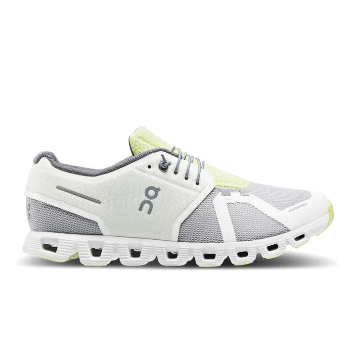 Lateral view of the Men's ON Cloud Push 5 in the color Undyed White/Glacier