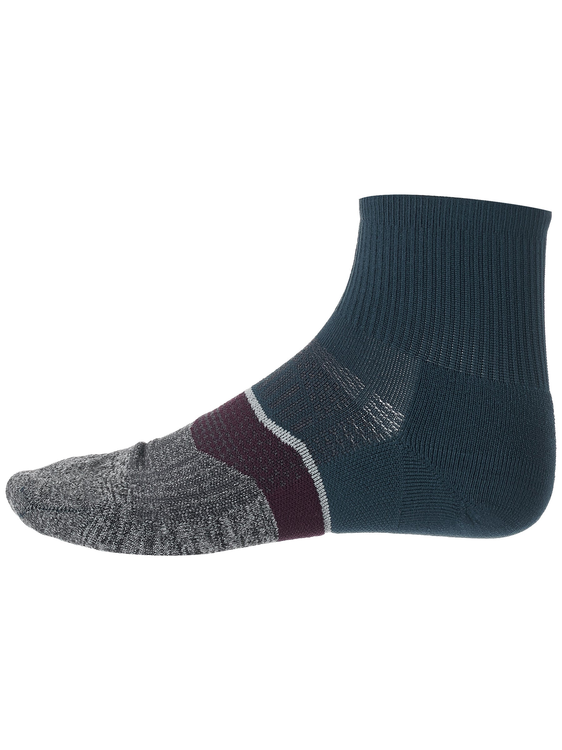 Lateral view of the Feetures Light Cushion Quarter sock in the color French blue navy