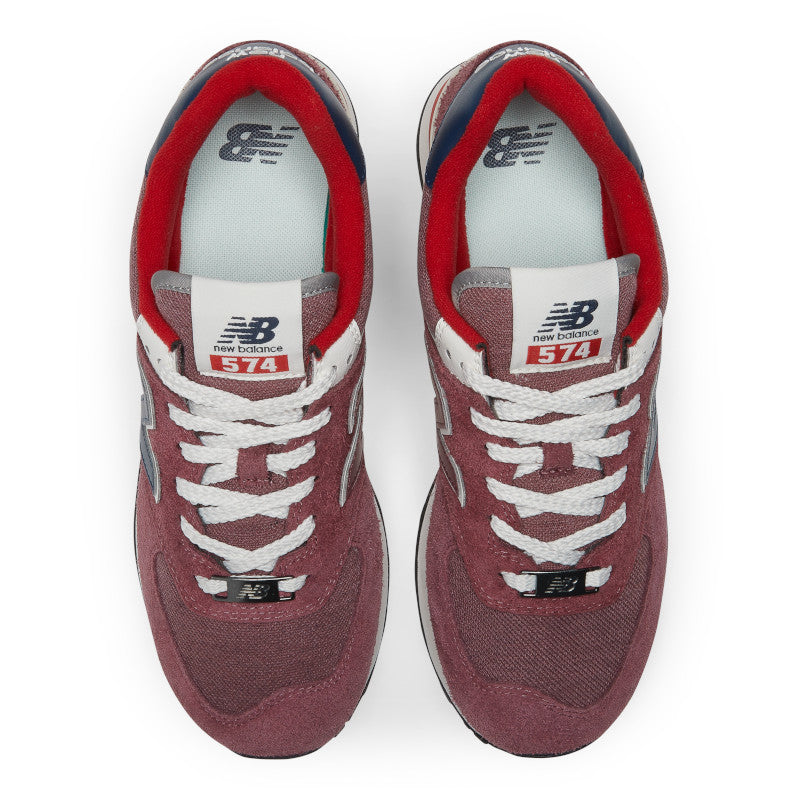 Top view of unisex 574 lifestyle shoe in red