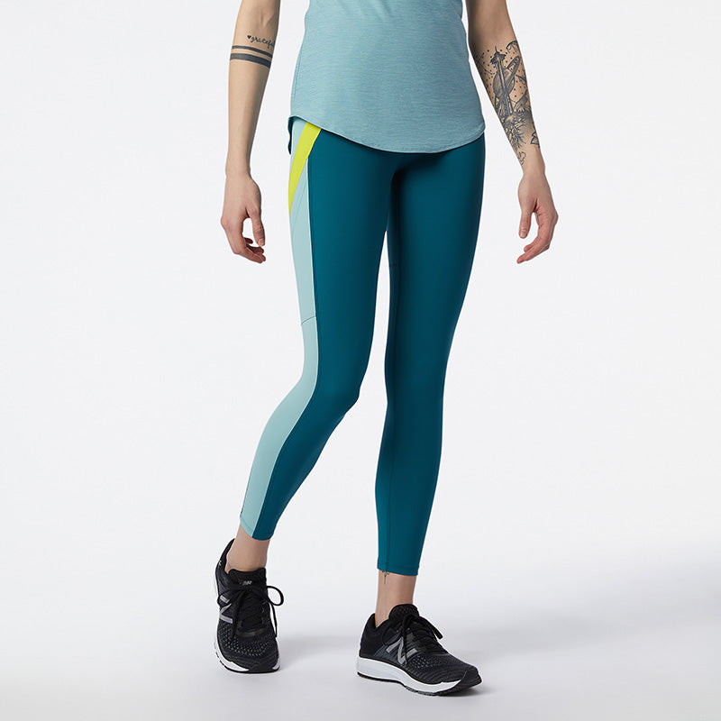 Front view of the Women's Transform 7/8 NBSleek Tight in the color Mountain Teal