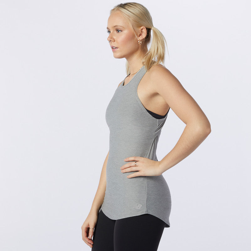 Side view of the Women's Transform Perfect Tank by New Balance in Grey