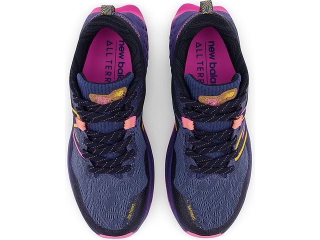 Top view of the Women's Trail Hierro V7 by New Balance in the color Night Sky / Vibrant Pink